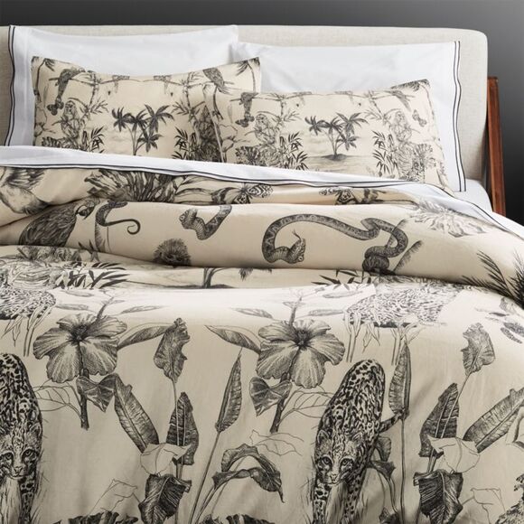 CB2 Matthew Williamson Linen Midnight Jungle King Duvet Sham Boho Black White - Picture 1 of 7